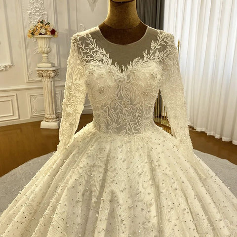 Princess Elegant A-line Long Sleeves Lace Wedding Dress With Train