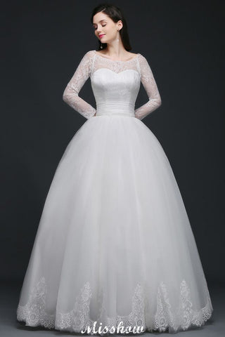 Princess Scoop Tulle White Wedding Dress With Lace