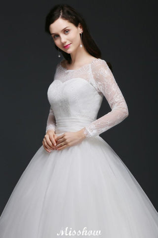 Princess Scoop Tulle White Wedding Dress With Lace