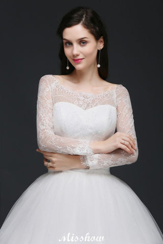 Princess Scoop Tulle White Wedding Dress With Lace