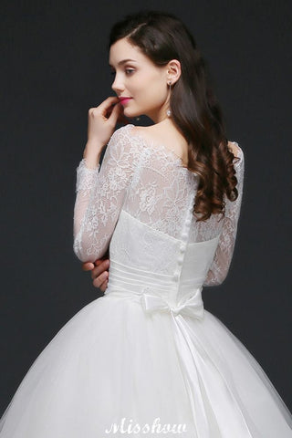 Princess Scoop Tulle White Wedding Dress With Lace