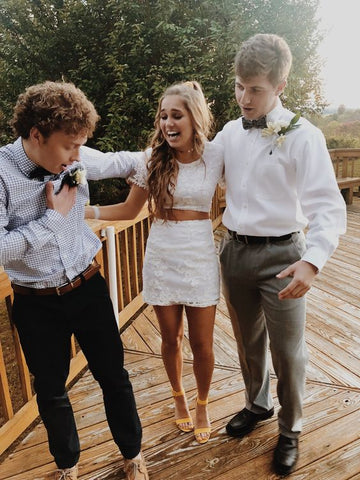 Robe de bal deux pièces en dentelle blanche, charmante robe de soirée blanche Y968