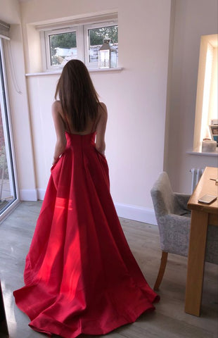 Vestidos de fiesta de satén con escote en V y corte en A, vestidos de noche formales Y806