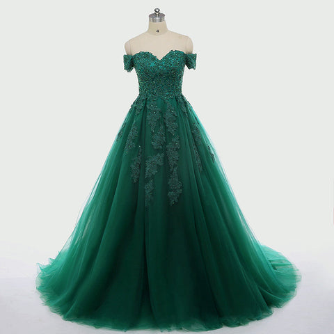 Vestido de gala corto con apliques de encaje verde oscuro, sexy, de manga corta, ideal para fiestas de graduación de 15 años, con cola de capilla, estilo dulce 16, modelo Y610