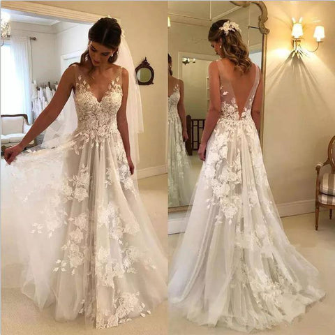 Robe de mariée féerique Baoleely, coupe trapèze, sans manches, style bohème vintage, décolleté en V profond, en tulle