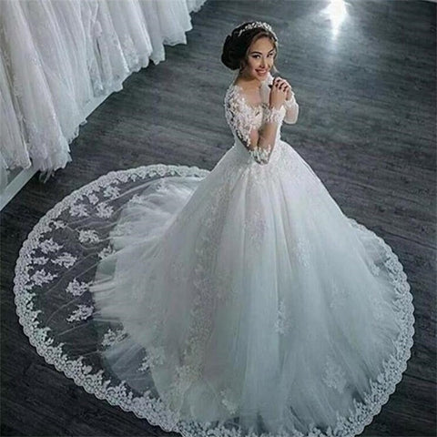Baoleely Vestidos De Noiva Elegant A-Line suknia slubna Wedding Dress Tulle Appliques Beaded Princess Lace Wedding Dresses trouwjurk
