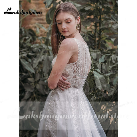 Baoleely robe De Noiva plage élégante Boho O cou dentelle sans manches robes De mariée Sexy bohème robe De mariée vestido para boda playa
