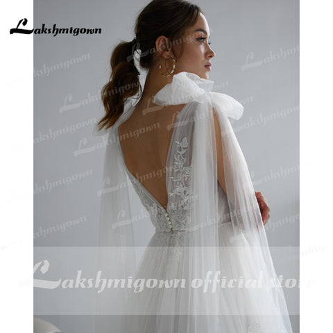 Baoleely robe de mariée dentelle Tulle dos nu col en V nœud robes de mariée élégante forme en V dos robe de soirée de mariage Lakshmigown