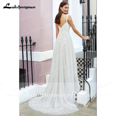 Baoleely robe de mariée plis dentelle bretelles spaghetti épaules dénudées robes de mariée bohème dos nu élégant trajes de novias largos