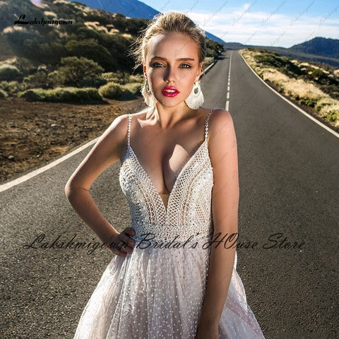 Vestido de novia Baoleely Boho Blush Plush Pink, vestido de novia de verano, nuevo vestido de novia de encaje con corpiño, vestidos de novia sexys con tirantes finos