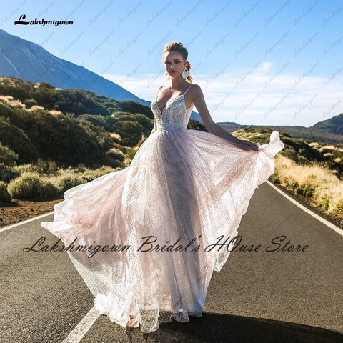 Vestido de novia Baoleely Boho Blush Plush Pink, vestido de novia de verano, nuevo vestido de novia de encaje con corpiño, vestidos de novia sexys con tirantes finos