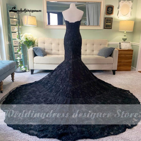 Baoleely Baoleely 2022 Robes de mariée gothiques élégantes avec cape voile robes de mariée noires sans bretelles avec paillettes dentelle florale robe mariage femme