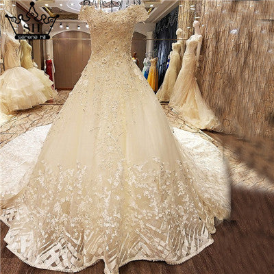 Off Shoulder Sexy Bridal Tulle Wedding Dresses White Sleeveless Diamond Sequined  Bride