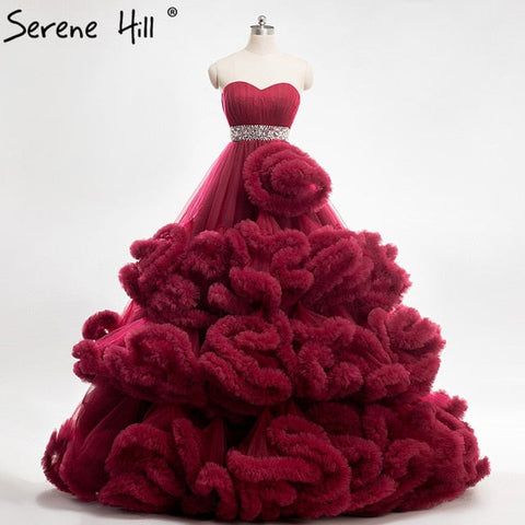 Robe de mariée enceinte, duveteuse, en cristal bordeaux, style nuage, HA2004