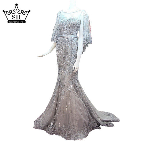 Robe de soirée sirène en tulle, sans manches, châle en cristal et paillettes, shx001