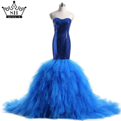 Robe de mariée sirène à paillettes bleu royal Robe de mariée à volants Robe de mariée Sereia Robe de mariée 2025