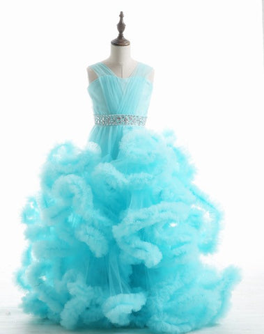On Sale No Return No Refund  Rushed Girls Pageant Dresses Cloud Flower Girl Dresses Custom Made HTA0001