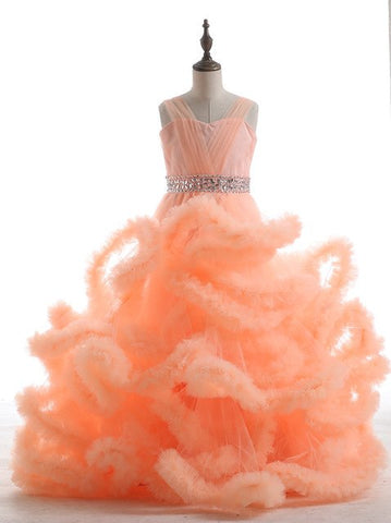 On Sale No Return No Refund  Rushed Girls Pageant Dresses Cloud Flower Girl Dresses Custom Made HTA0001