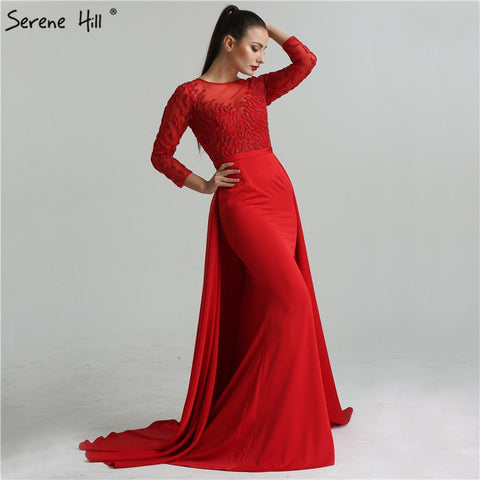 Robe de soirée sirène rouge et noire à perles, en solde, sans retour ni remboursement, LA6275
