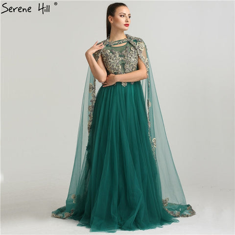 Robe de soirée longue en dentelle brodée de cristaux, coupe trapèze, LA6402