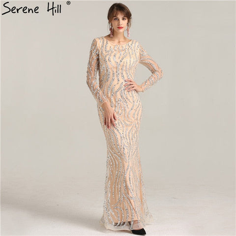 Mermaid Sparkly Evening Dresses Long Sleeves Beading Evening Party Dress LA6175