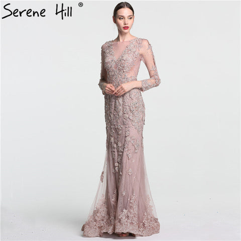Elegant Mermaid Tulle Long Evening Dresses Pearls Crystal LA6087