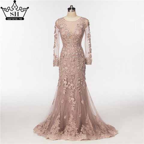 Elegant Mermaid Tulle Long Evening Dresses Pearls Crystal LA6087