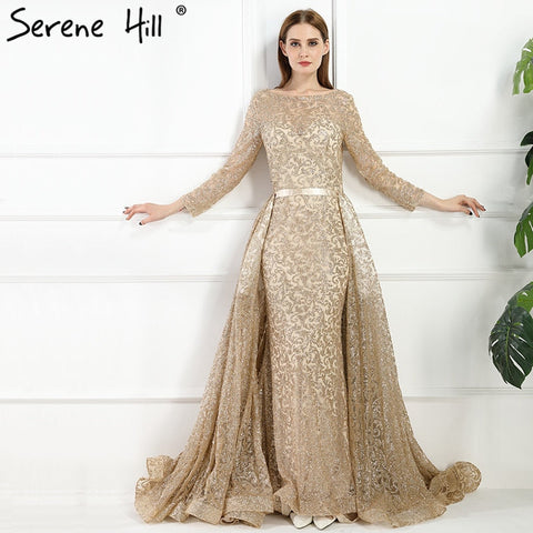 Robe de soirée sirène luxueuse à manches longues et paillettes avec traîne, disponible en solde (pas de retour ni de remboursement), modèle 2025 LA6112