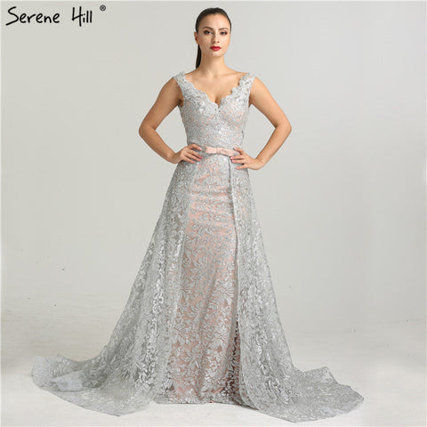 Robe de soirée sirène élégante et sexy à paillettes, sans manches, décolleté en V profond, avec traîne amovible, LA6235