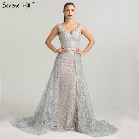 Robe de soirée sirène élégante et sexy à paillettes, sans manches, décolleté en V profond, avec traîne amovible, LA6235