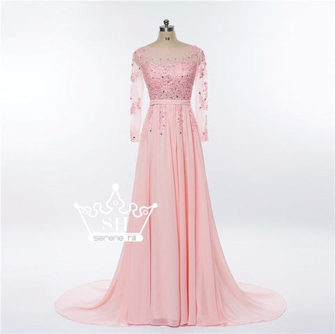On Sale No Return No Refund Gray Beading Crystal Formal Long Sleeve Evening Dress HA2097