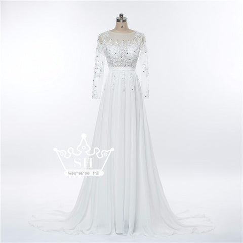 On Sale No Return No Refund Gray Beading Crystal Formal Long Sleeve Evening Dress HA2097