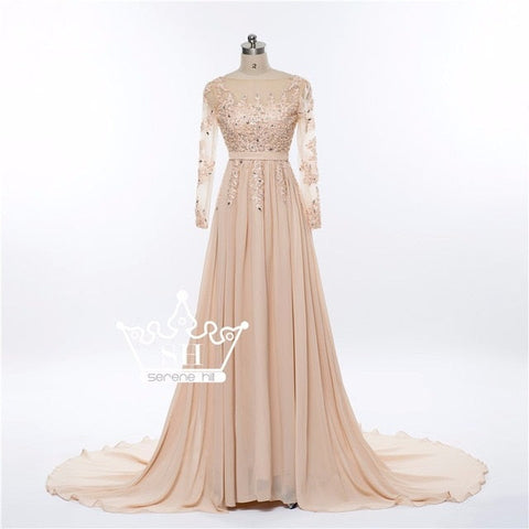 On Sale No Return No Refund Gray Beading Crystal Formal Long Sleeve Evening Dress HA2097