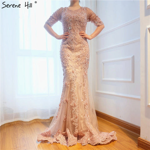 Mermaid Half Sleeve Tulle Evening Dresses LA6179