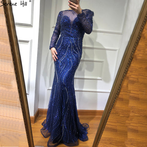 Mermaid Formal Evening Dresses Long Sleeves Beading Evening Gowns LA6506