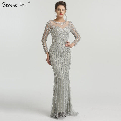 Long Sleeves Sparkly Evening Dresses Mermaid Diamond Beading Evening Gown  LA6591