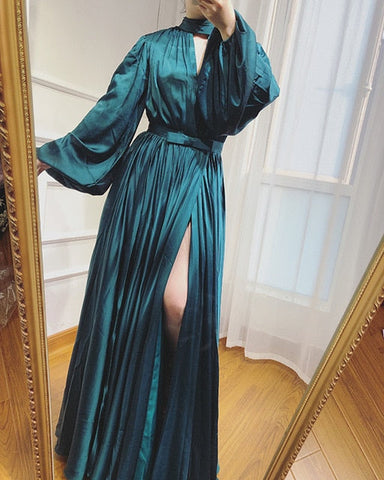Robe de soirée en satin à col montant et manches longues, en solde, sans retour ni remboursement, idéale pour la plage, LA6517