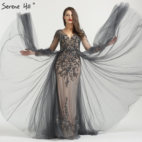 Long Sleeve Sexy V-Neck New Evening Dress 2025 A-Line Fashion Diamond Beading With Train Evening Dress Real Photo LA6571