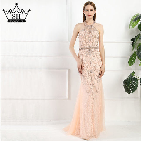 Robe de soirée sirène en tulle, dentelle, perles et diamants, en solde, sans retour ni remboursement. LA6089