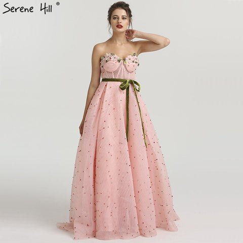 Robe de soirée en tulle illusion sans manches, fleurs colorées, perles, mode plage, LA6490