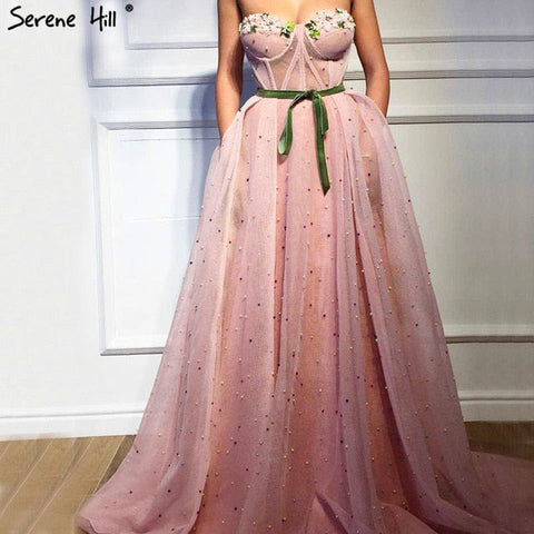 Robe de soirée en tulle illusion sans manches, fleurs colorées, perles, mode plage, LA6490