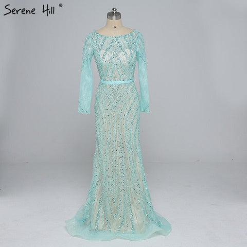 Robe de soirée sirène luxueuse à manches longues et paillettes, en tulle et perles, en solde, sans retour ni remboursement, LA6396