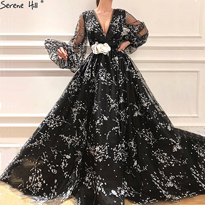 On Sale No Return No Refund  Long Sleeve V-Neck Evening Dresses Tulle Formal LA6287