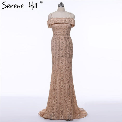 Robe de soirée sirène élégante et sexy, sans manches, avec perles, en solde, sans retour, LA6013