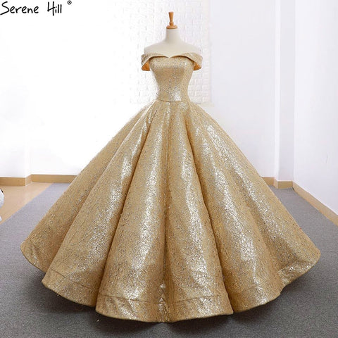 Luxury Champagne Gold Princess Wedding Dress High-end Bridal Gown Real Photo