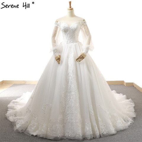 Robe de mariée blanche style princesse à manches longues et épaules dénudées, robe de mariée sexy haut de gamme