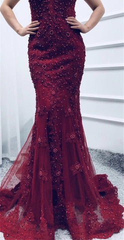 En solde, aucun retour ni remboursement. Robe de soirée sirène rose à col bateau et dentelle poires diamant LA6560