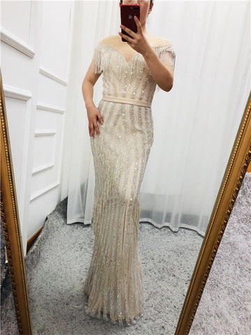 En oferta, sin devoluciones ni reembolsos. Vestidos de noche de sirena dorados de lujo sin mangas, elegantes vestidos de noche brillantes LA6543