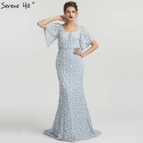 Robe de soirée sirène sexy à manches courtes, luxueuse, en dentelle et perles, élégante et tendance, 2025 LA6311
