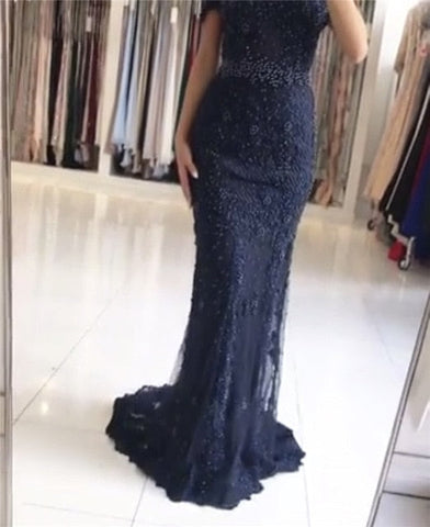 Robe de soirée sirène rose sexy et élégante, en dentelle, avec des diamants et des perles, photo réelle, LA6355, 2025